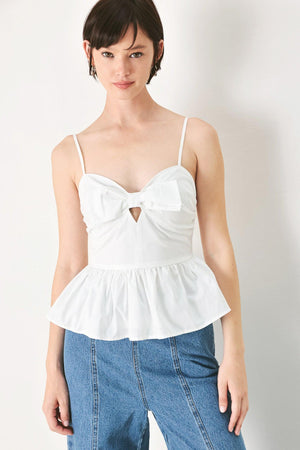SUNSET BOW WHITE WOVEN TOP.