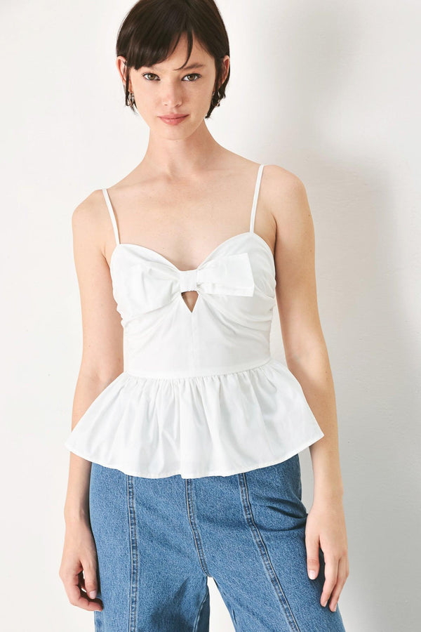 SUNSET BOW WHITE WOVEN TOP.