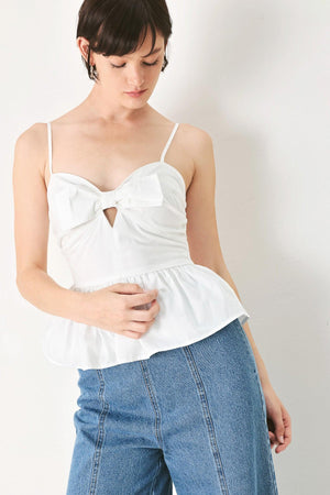 SUNSET BOW WHITE WOVEN TOP.