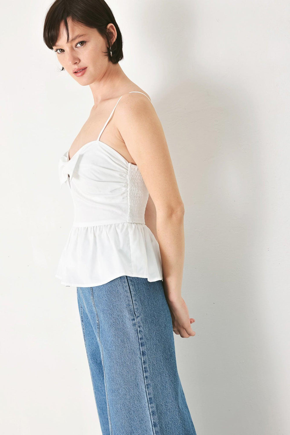 SUNSET BOW WHITE WOVEN TOP.