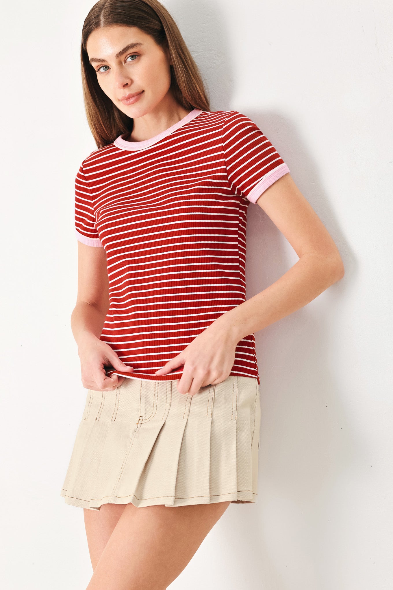 SWEET DAYDREAM STRIP KNIT TOP.