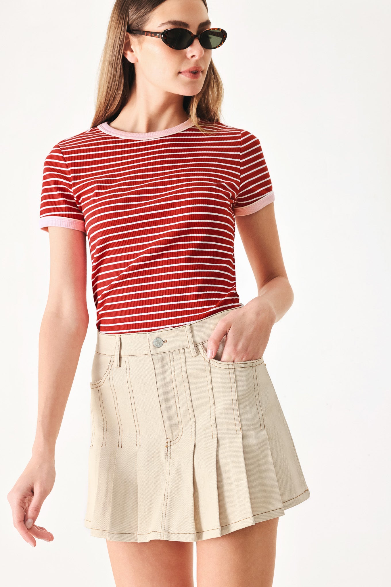 SWEET DAYDREAM STRIP KNIT TOP.