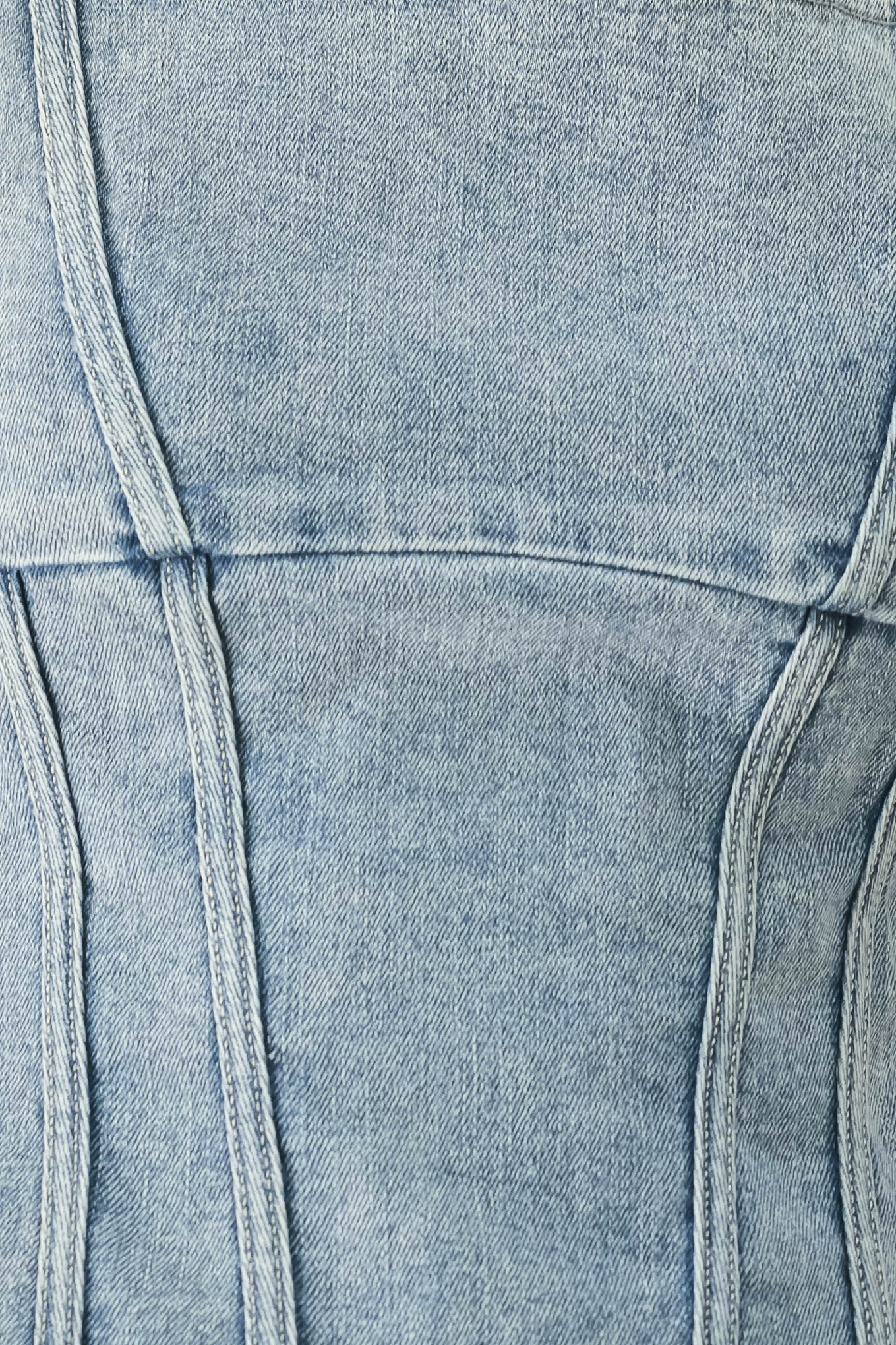 Woman wearing a denim corset denim top with square neckline and back zipper closure | FREEMARKET