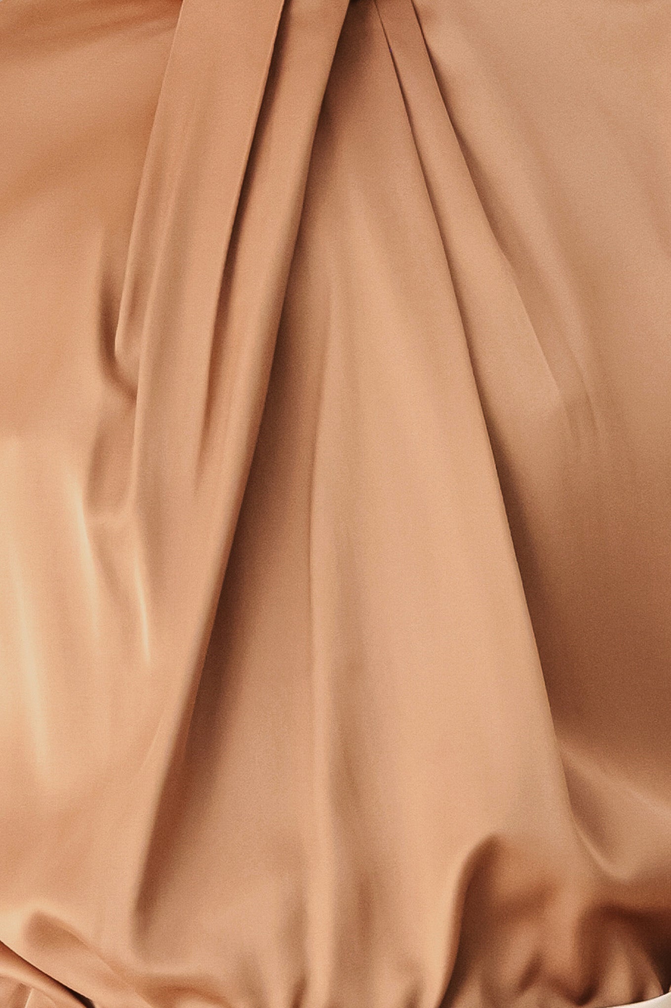 A woman wearing a bronze long-sleeve blouse with a gathered high neck and voluminous sleeves | FREEMARKET