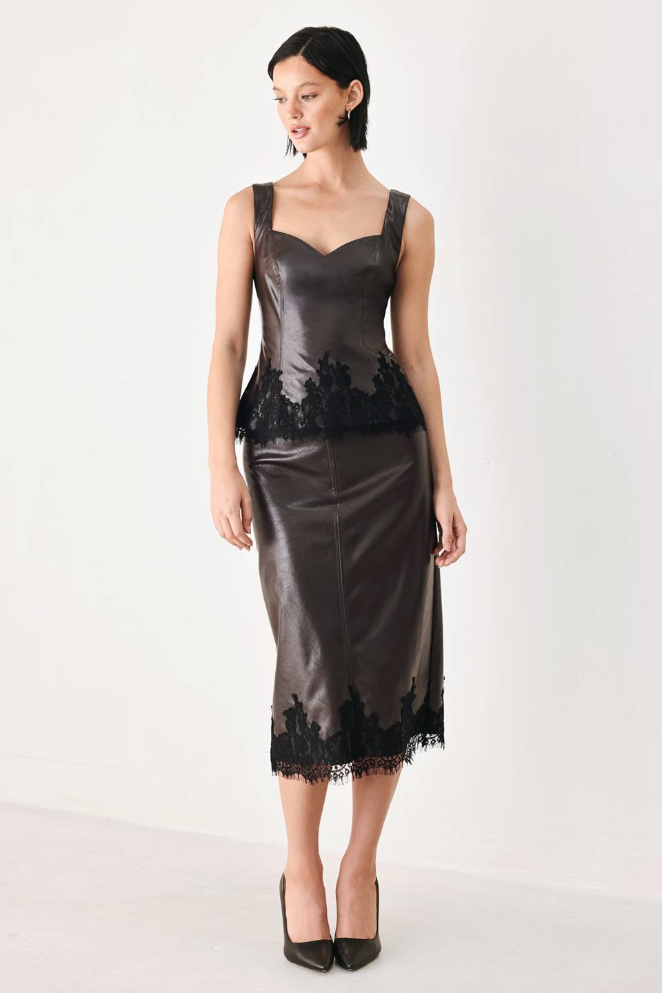 LACE AFTER DARK SWEETHEART FAUX LEATHER TOP