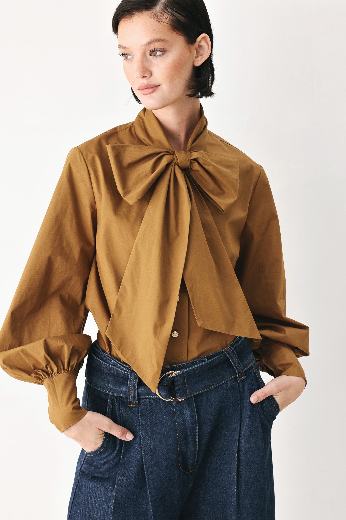 GOLDEN BROWN CASCADE WOVEN TOP