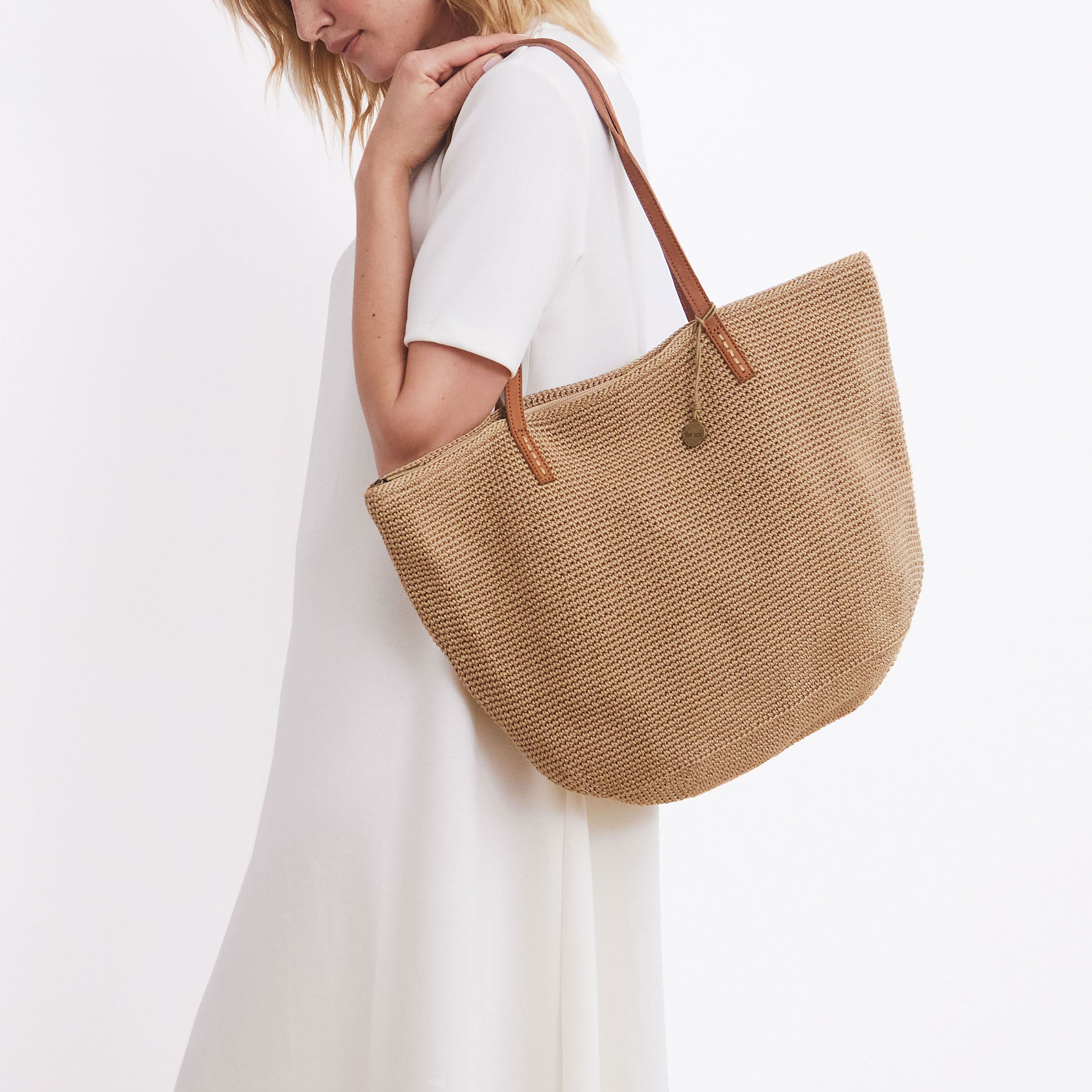 Faye Large Tote - Hand Crochet - Ecru Multi Beads