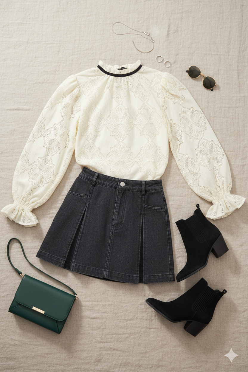 PRECIOUS LOOK IVORY WOVEN LACE TOP.