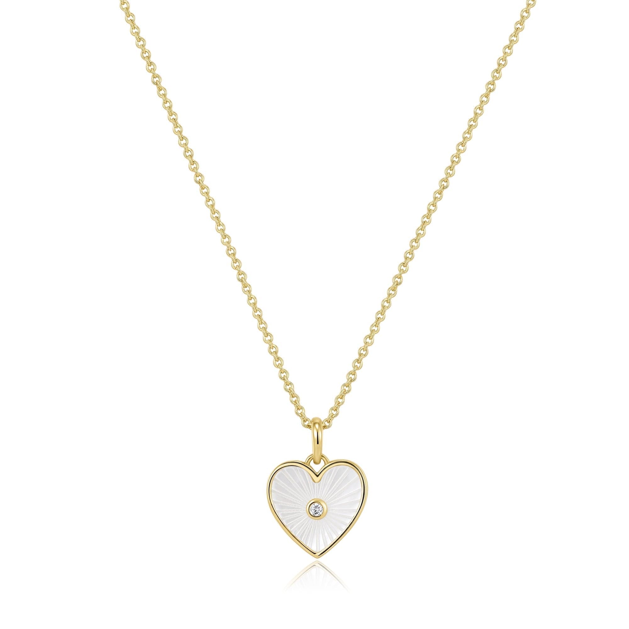 HEART SHAPED MOP PENDANT WITH CZ STONE NECKLACE