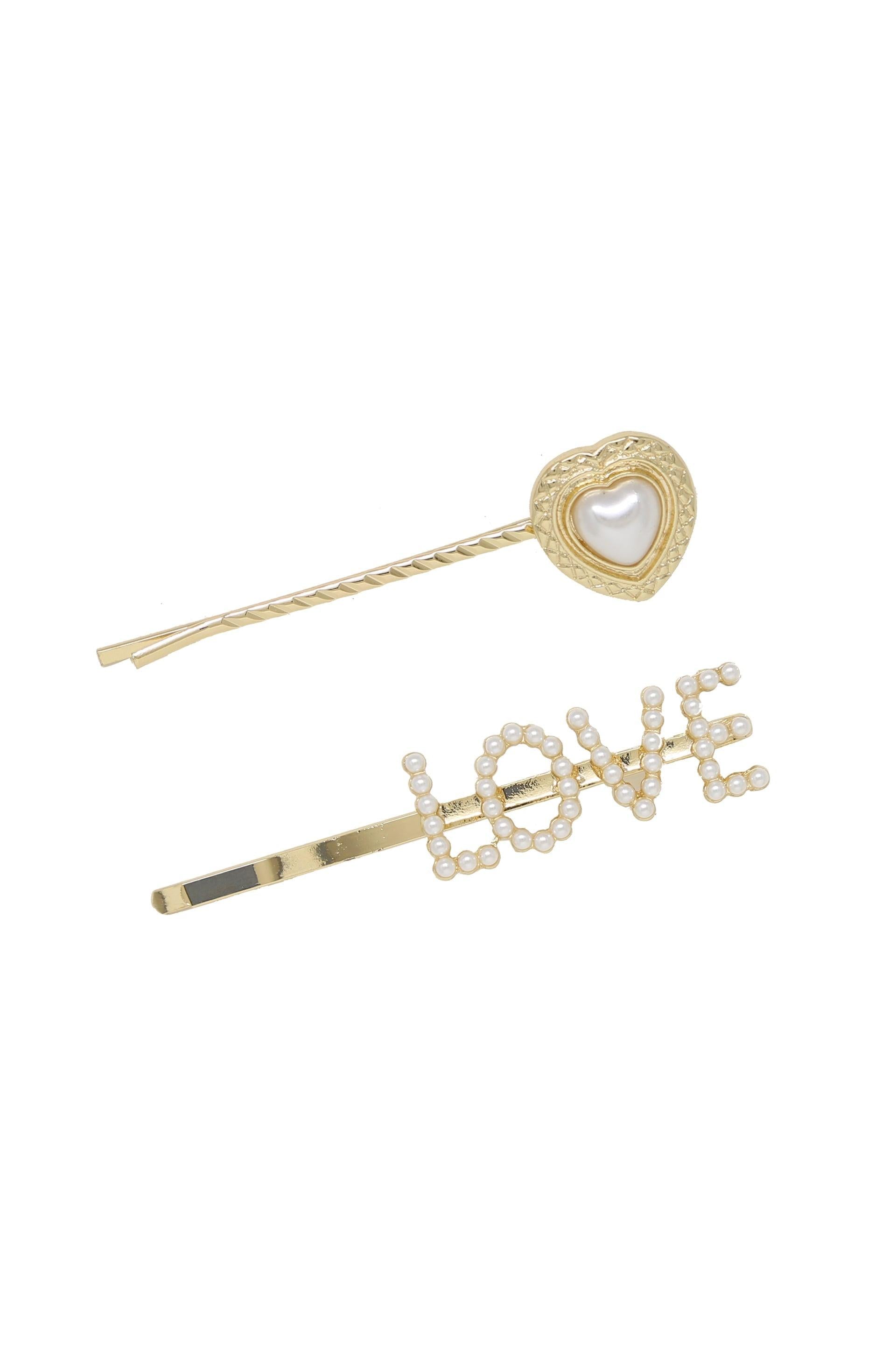 Pearl & Gold Love Heart Hair Pin Set - Flying Tomato - Hair - Ettika