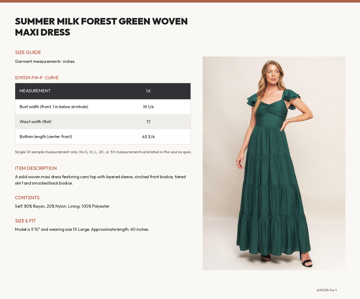 SUMMER MILK FOREST GREEN WOVEN MAXI DRESS size chart