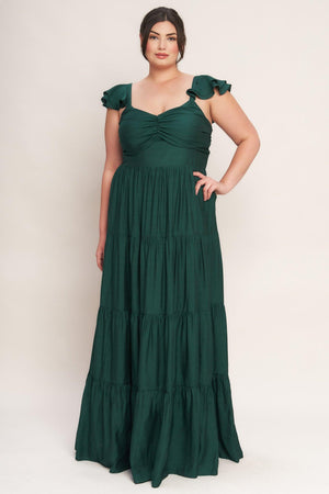SUMMER MILK FOREST GREEN WOVEN MAXI DRESS.