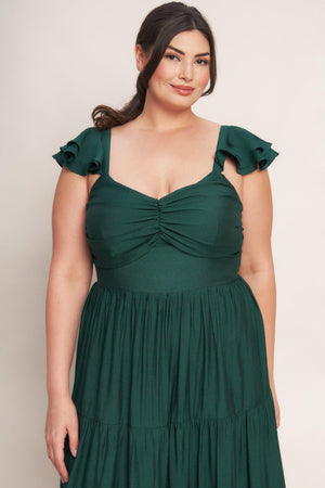 SUMMER MILK FOREST GREEN WOVEN MAXI DRESS.