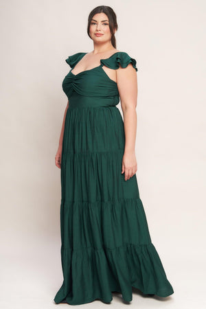 SUMMER MILK FOREST GREEN WOVEN MAXI DRESS.