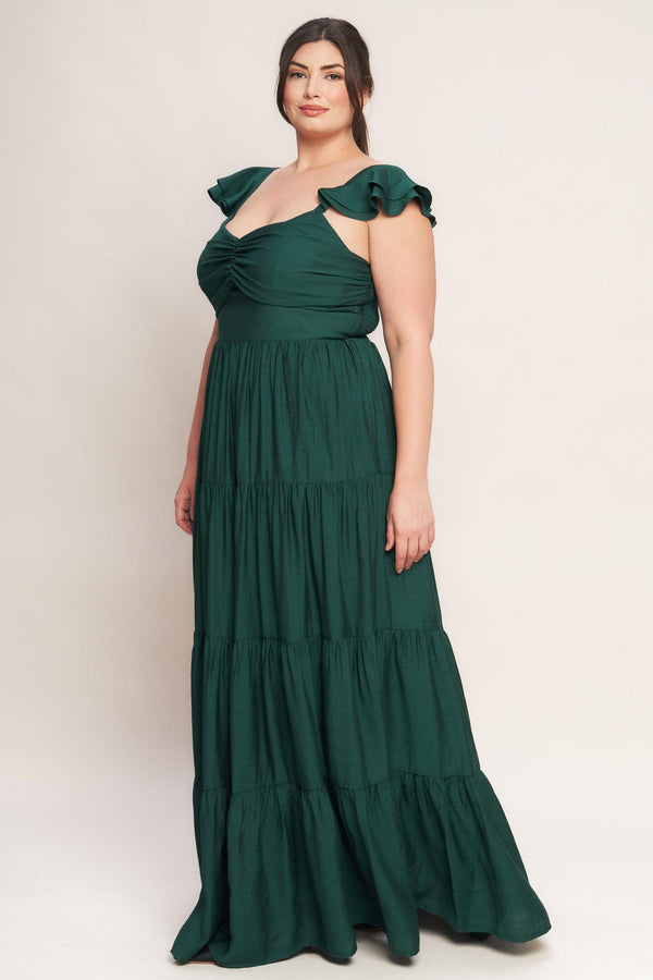 SUMMER MILK FOREST GREEN WOVEN MAXI DRESS.