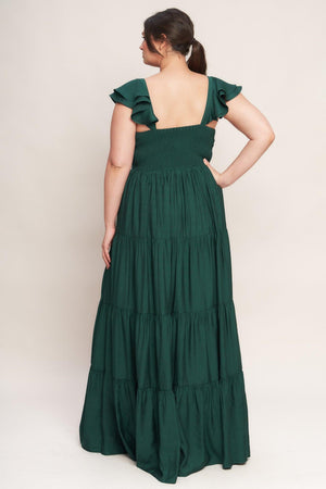SUMMER MILK FOREST GREEN WOVEN MAXI DRESS.