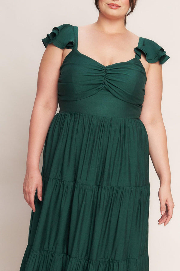 SUMMER MILK FOREST GREEN WOVEN MAXI DRESS.