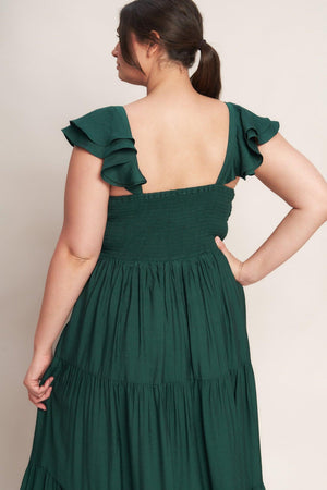 SUMMER MILK FOREST GREEN WOVEN MAXI DRESS.
