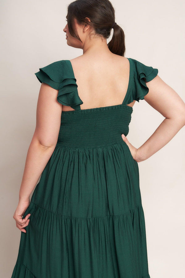 SUMMER MILK FOREST GREEN WOVEN MAXI DRESS.