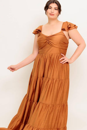 SUMMER MILK RUST WOVEN MAXI DRESS.