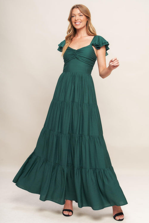 SUMMER MILK FOREST GREEN WOVEN MAXI DRESS.