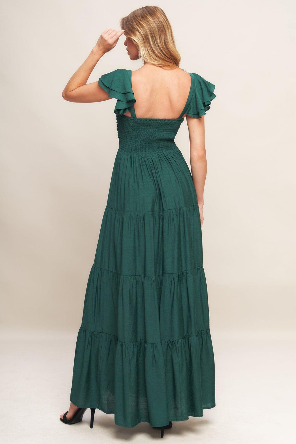 SUMMER MILK FOREST GREEN WOVEN MAXI DRESS.