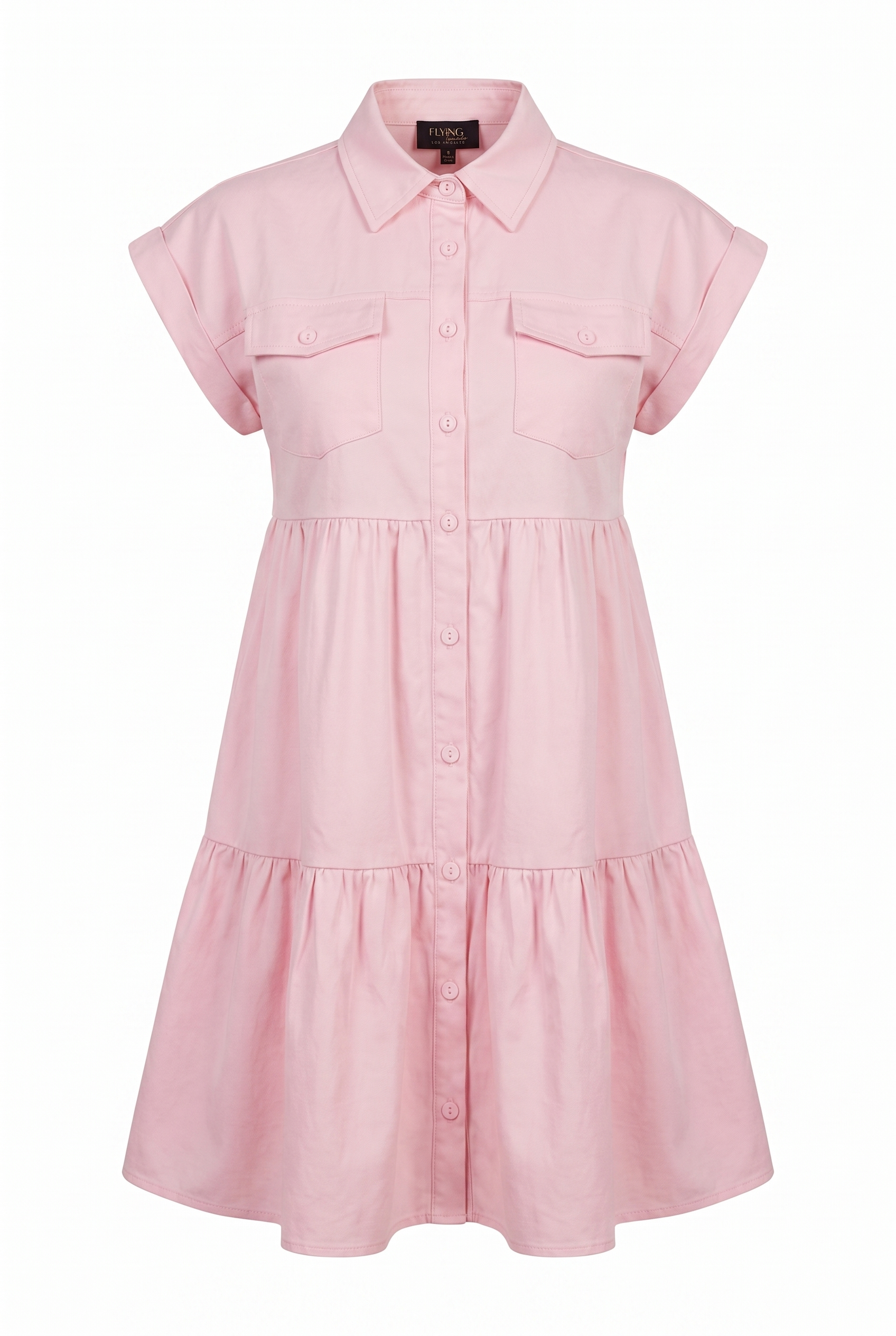 Pink dress with short sleeves on a white background | Flying Tomato