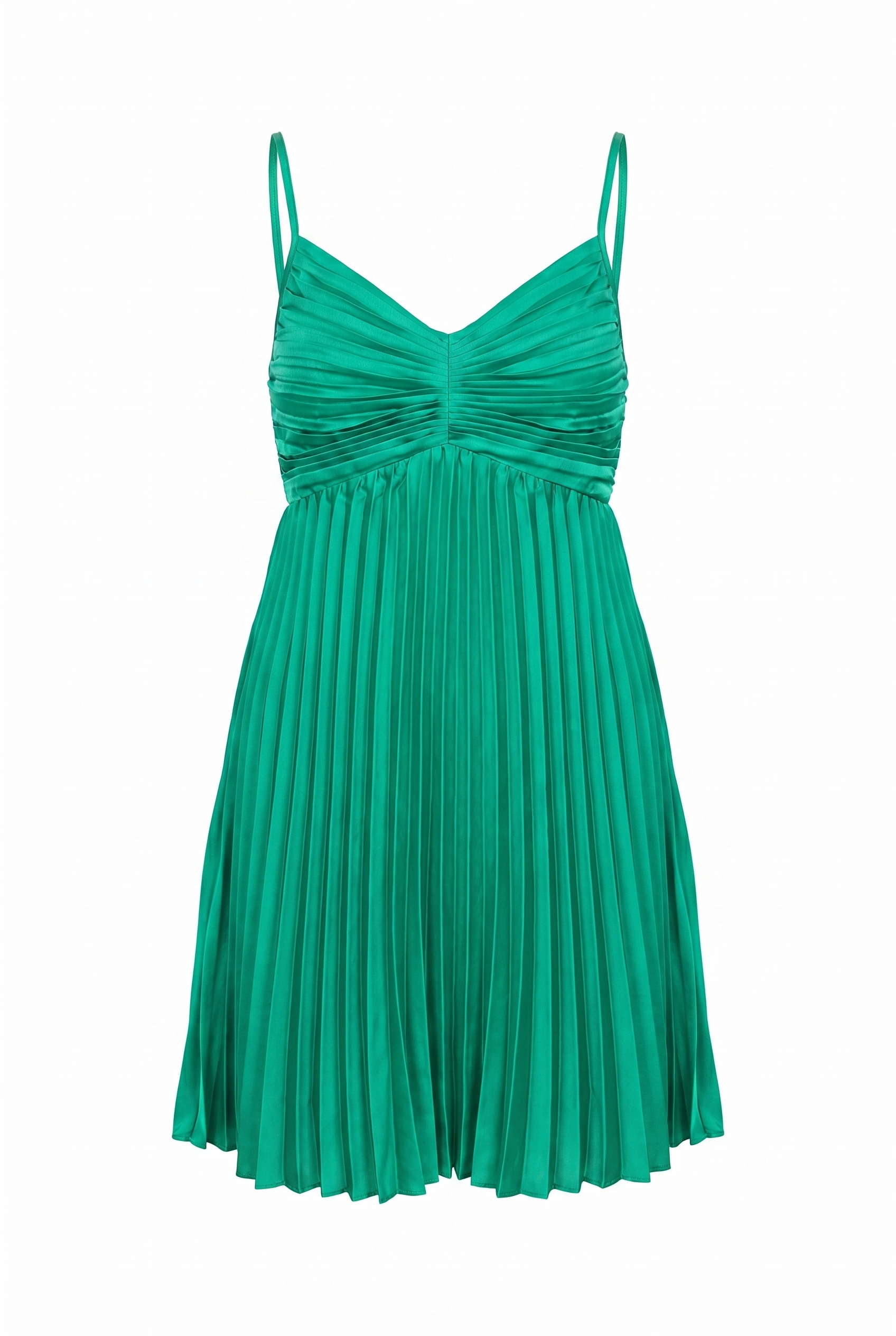 Green pleated mini dress on a white background | Flying Tomato