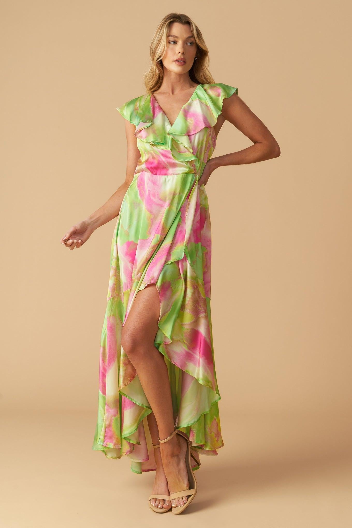 bebe satin dress LA BEBE WOVEN SATIN MAXI DRESS l FLYING TOMATO – Flying Tomato