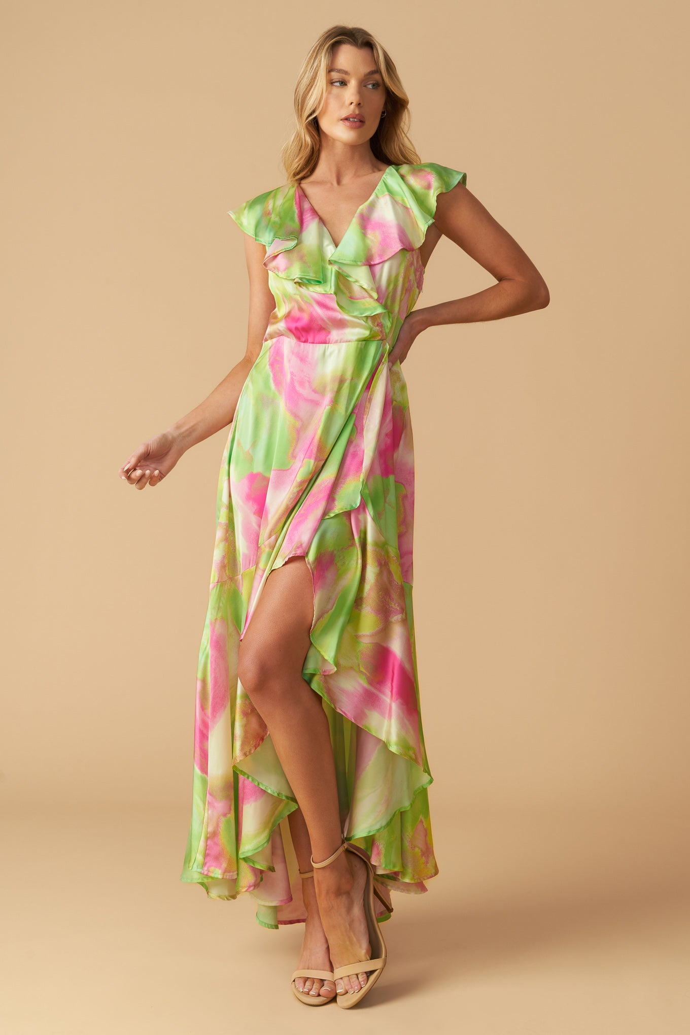 LA BEBE WOVEN SATIN MAXI DRESS