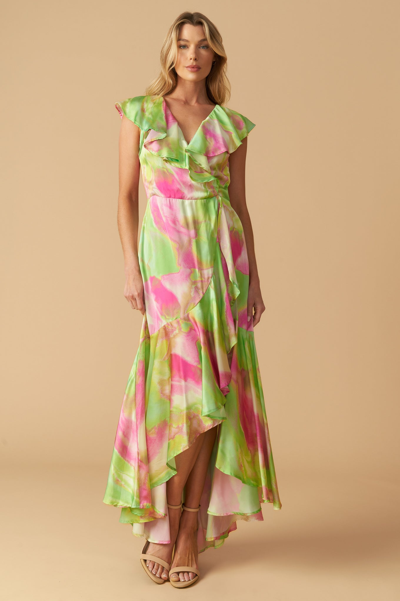 LA BEBE WOVEN SATIN MAXI DRESS