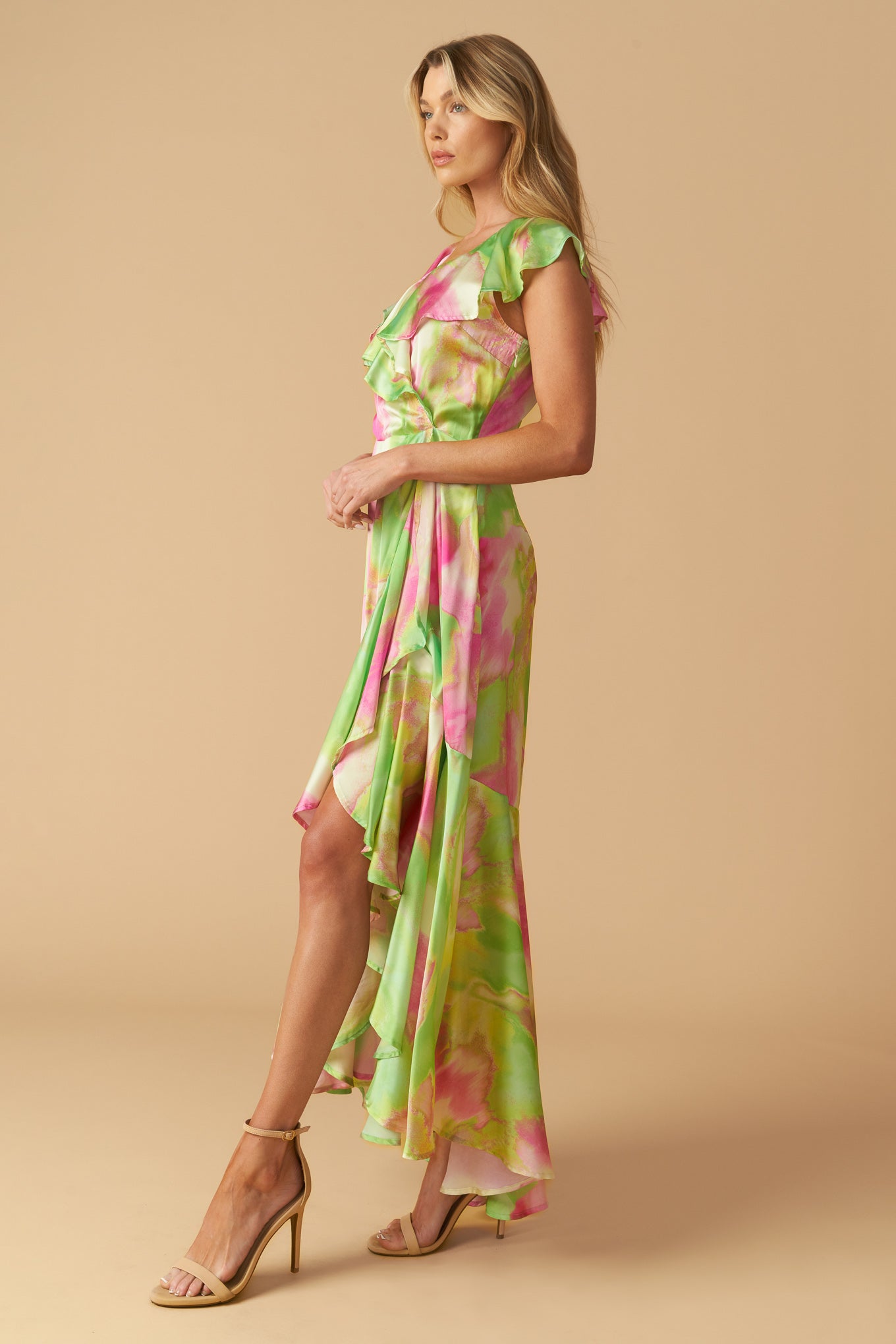 LA BEBE WOVEN SATIN MAXI DRESS