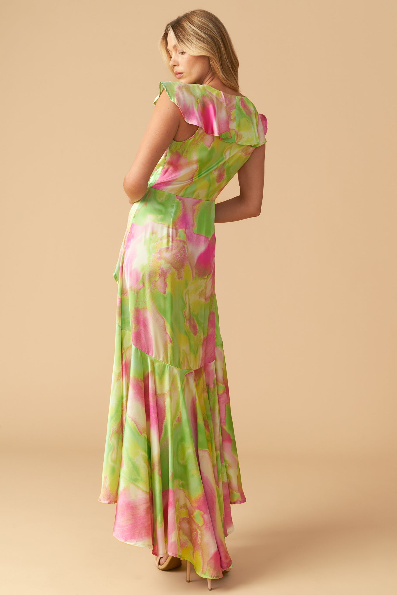 LA BEBE WOVEN SATIN MAXI DRESS