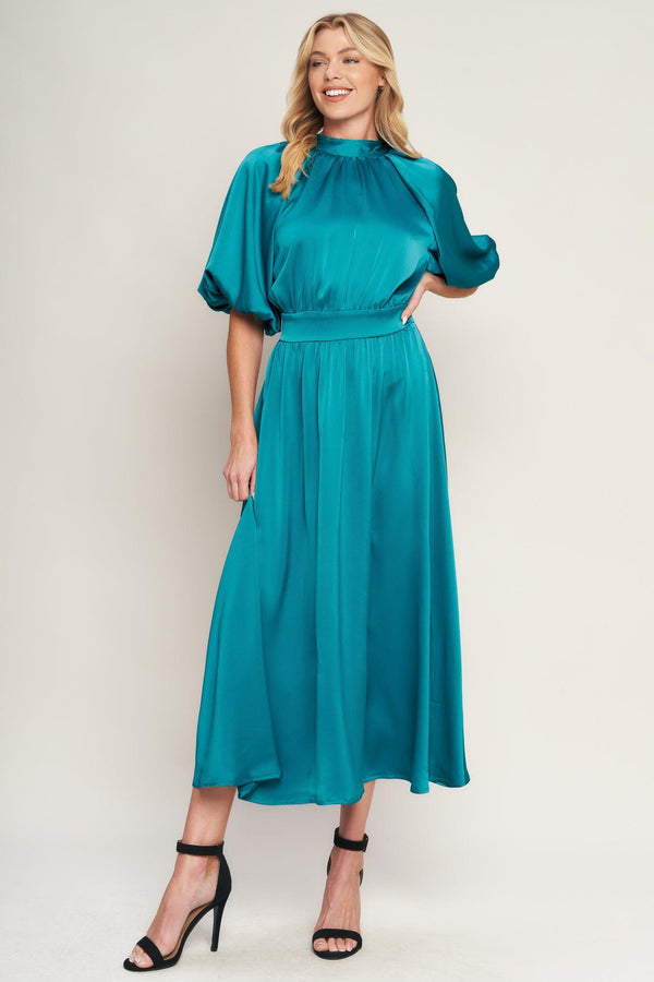 PETAL PROWESS WOVEN MIDI DRESS.