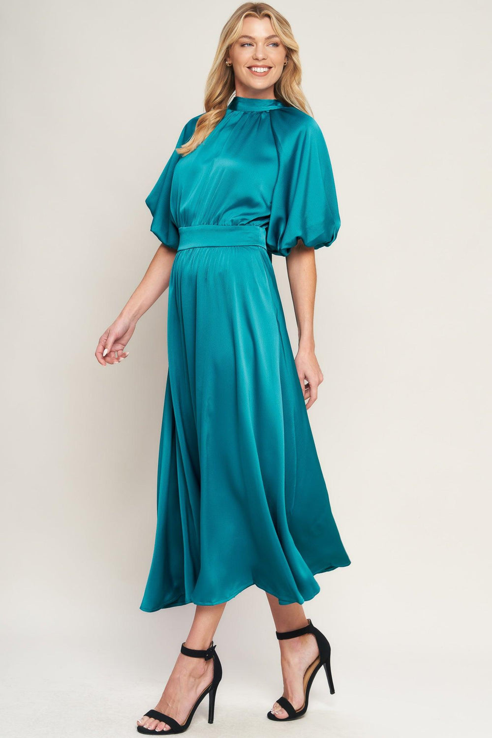 PETAL PROWESS WOVEN MIDI DRESS.