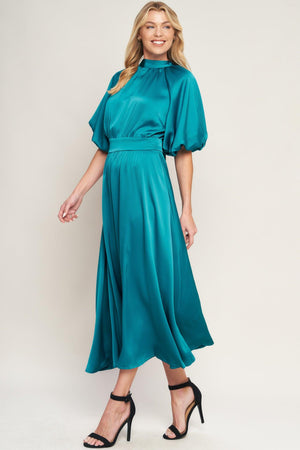 PETAL PROWESS WOVEN MIDI DRESS.