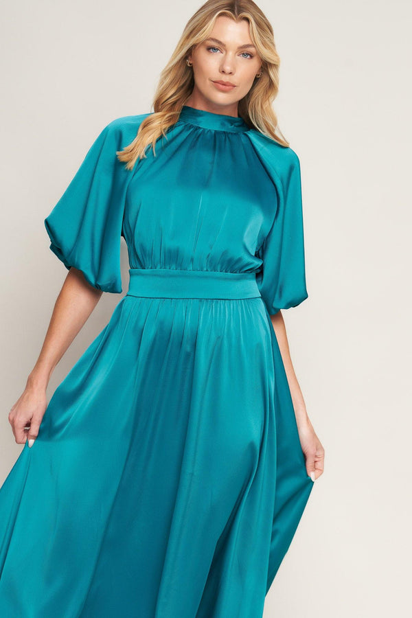 PETAL PROWESS WOVEN MIDI DRESS.