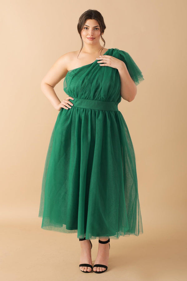 LIVELY CHARM TULLE MIDI DRESS.
