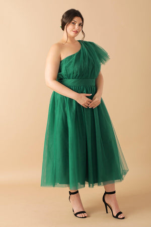 LIVELY CHARM TULLE MIDI DRESS.