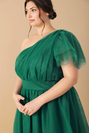 LIVELY CHARM TULLE MIDI DRESS.