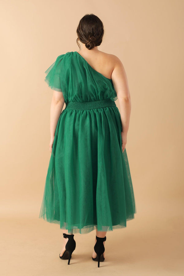 LIVELY CHARM TULLE MIDI DRESS.