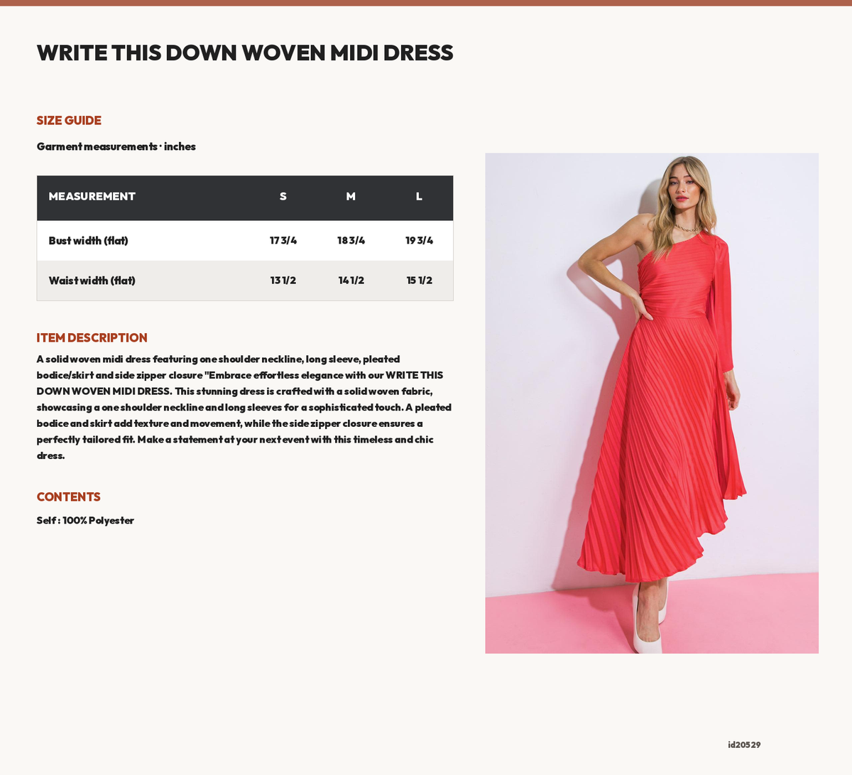 WRITE THIS DOWN WOVEN MIDI DRESS size chart