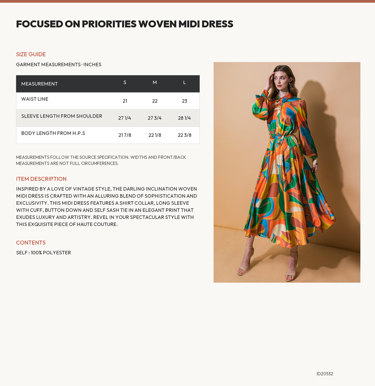 FOCUSED ON PRIORITIES WOVEN MIDI DRESS size chart
