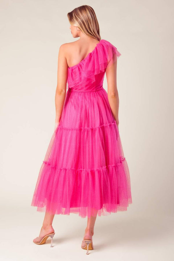 SOME FRESH AIR FUCHSIA TULLE MIDI DRESS.