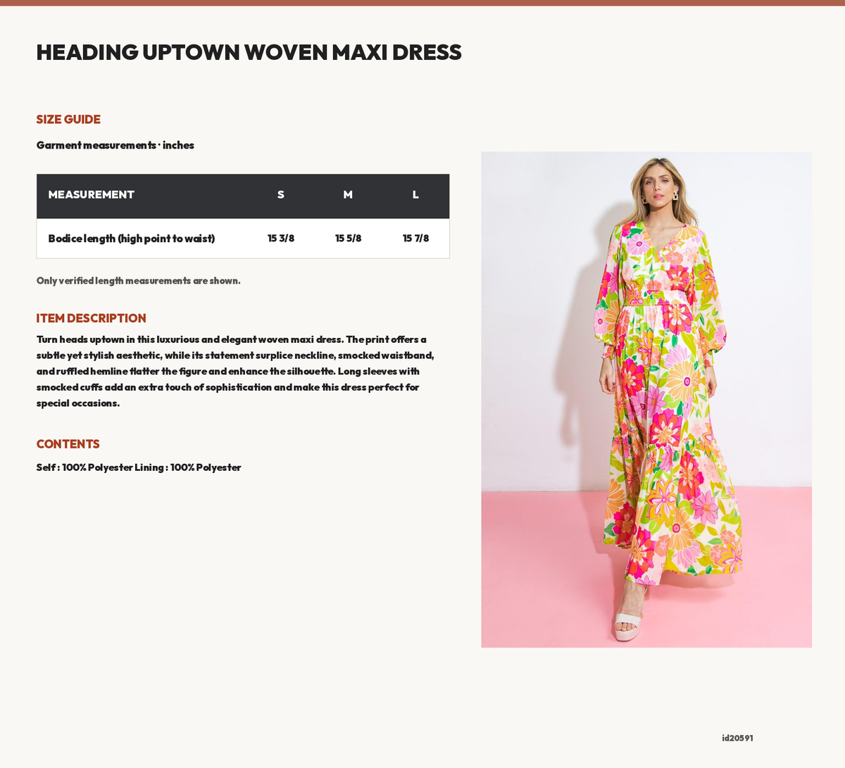 HEADING UPTOWN WOVEN MAXI DRESS size chart