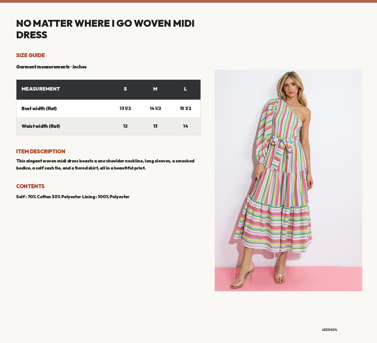 NO MATTER WHERE I GO WOVEN MIDI DRESS size chart