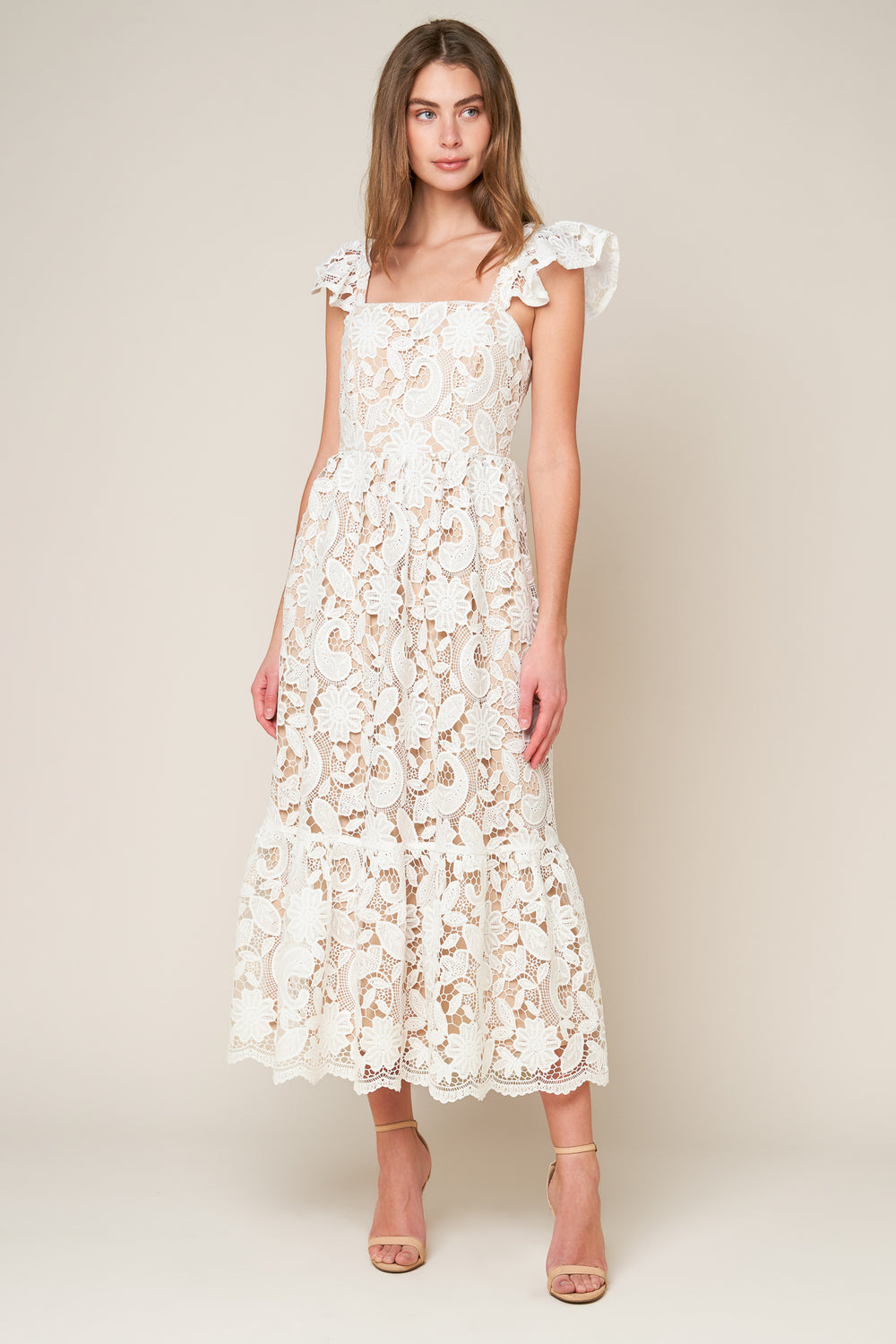 STILL THINKING LACE MIDI DRESS.