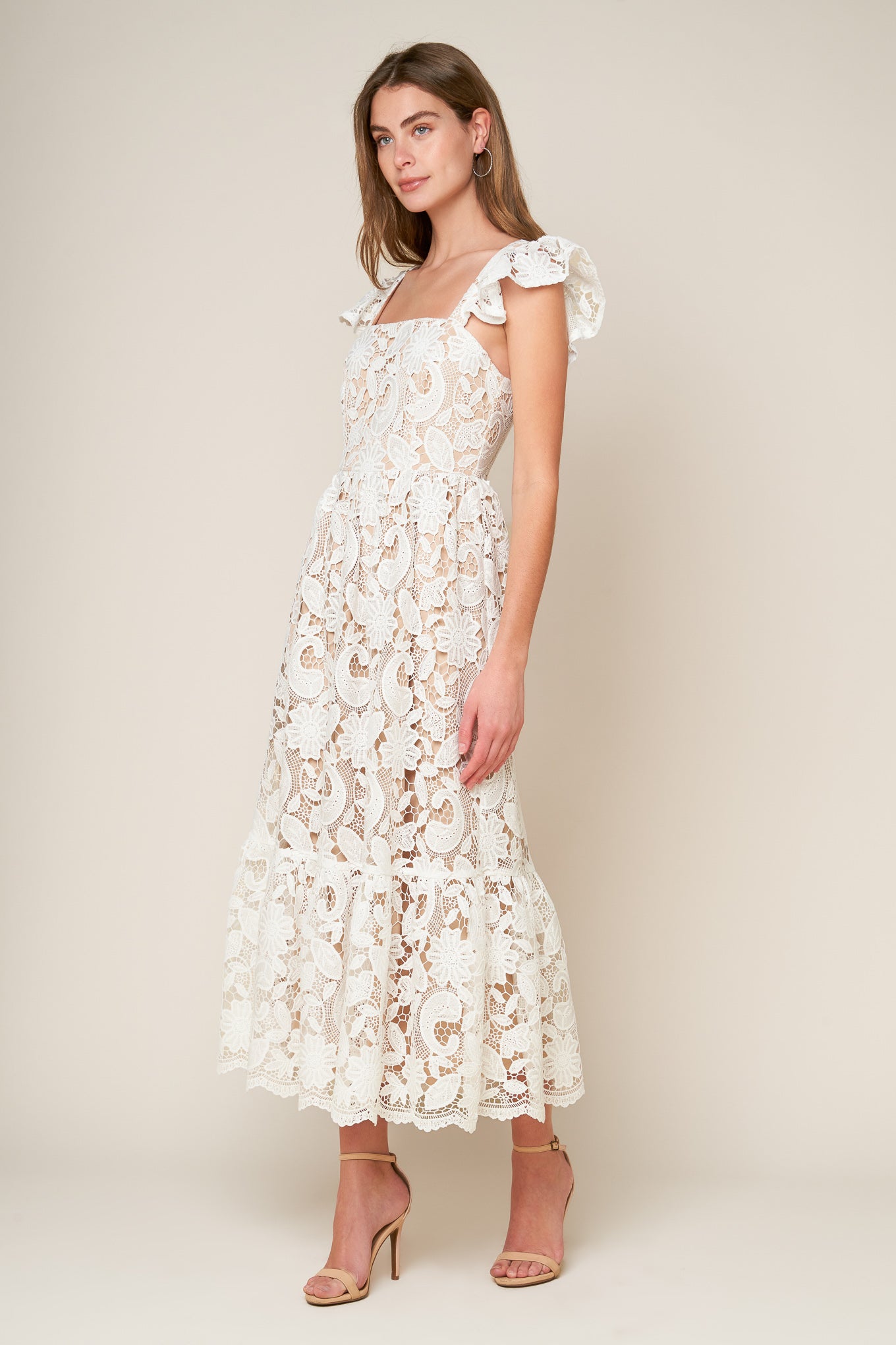 STILL THINKING LACE MIDI DRESS