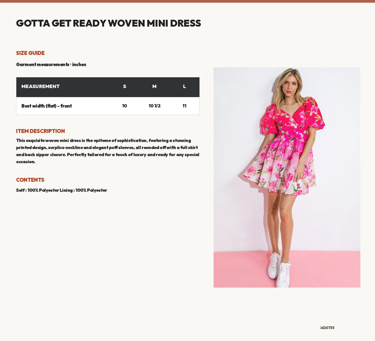 GOTTA GET READY WOVEN MINI DRESS size chart