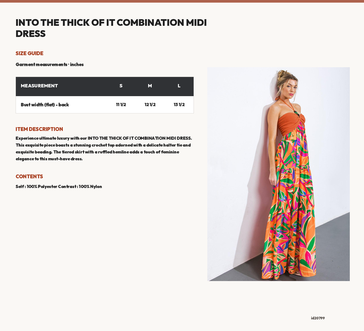 INTO THE THICK OF IT COMBINATION MIDI DRESS size chart